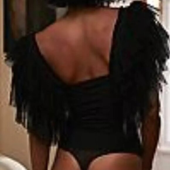NWT Free People "Kill the Lights" Bodysuit Black Tulle Ruffle Sleeve Top Sm - Picture 5 of 13